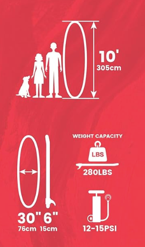 Inflatable Red & White Stand Up Paddle Board 10x30x6